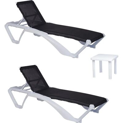 Ensemble de mobilier de jardin blanc et noir Resol - Chaises longues et table - Publicité Ensemble de mobilier de jardin blanc et noir Resol - Chaises longues et table - Publicité