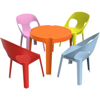 Conjunto de Mesa y Sillas Infantil Garbar - Azul Cielo, Rosa, Rojo, Naranja, Verde Lima - Interior/Exterior Conjunto de Mesa y Sillas Infantil Garbar - Azul Cielo, Rosa, Rojo, Naranja, Verde Lima - Interior/Exterior