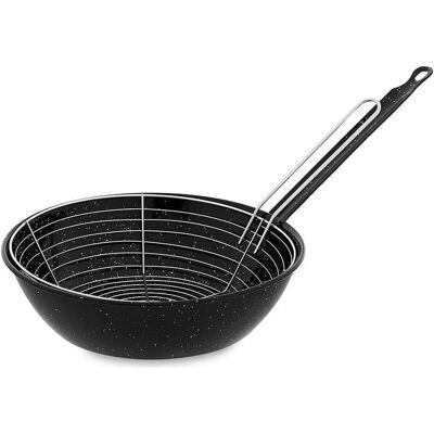 Vaello Schwarze emaillierte Stahlpfanne mit Korb - Pfanne mit Korb Vaello Schwarze emaillierte Stahlpfanne mit Korb - Pfanne mit Korb