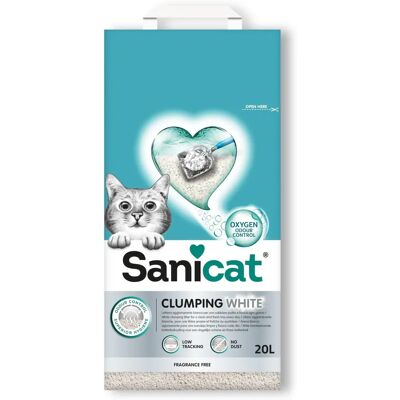 Litière pour Chats Blanche Sanicat - Agrégante, Contrôle d'odeurs - Publicité Litière pour Chats Blanche Sanicat - Agrégante, Contrôle d'odeurs - Publicité