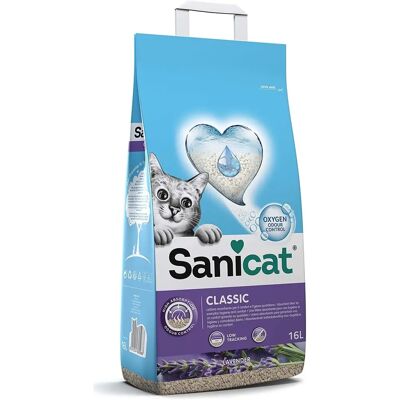 Areia para gatos Sanicat lavanda - 16l - Controle de odores, Biodegradável Areia para gatos Sanicat lavanda - 16l - Controle de odores, Biodegradável