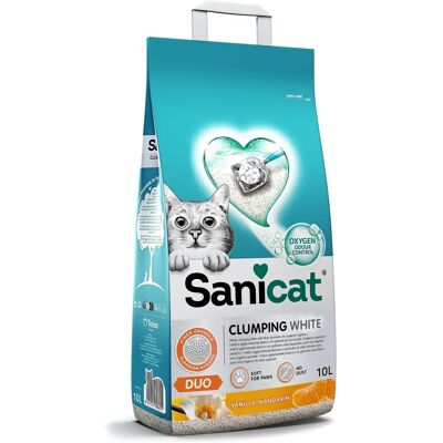 Sanicat Litière Blanche Agglomérante - Parfum Vanille et Mandarine - Publicité Sanicat Litière Blanche Agglomérante - Parfum Vanille et Mandarine - Publicité