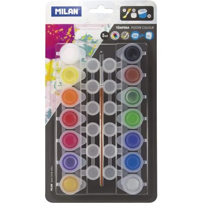 Peinture Blanche Milan - Kit de Tempéra avec 14 Bouteilles et Pinceau Peinture Blanche Milan - Kit de Tempéra avec 14 Bouteilles et Pinceau