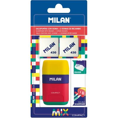 Gomme et taille-crayon Milan - Pack Compact - Gomme, Taille-crayon, 2 Gomme Gomme et taille-crayon Milan - Pack Compact - Gomme, Taille-crayon, 2 Gomme