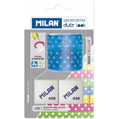 Milan Blauer Spitzer + 2 Radiergummis - Spitzer und Radierer Milan Blauer Spitzer + 2 Radiergummis - Spitzer und Radierer