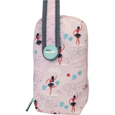 Trousse scolaire Milan Hula - Design hawaïen, étui ovale amovible, poche en maille zippée, lot de 4 stylos Trousse scolaire Milan Hula - Design hawaïen, étui ovale amovible, poche en maille zippée, lot de 4 stylos