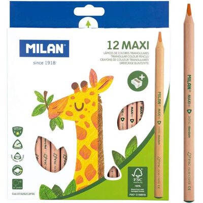 Crayons de Couleur Triangulaires Milan - 12 Couleurs - Certifié FSC - Avec Taille-crayon - Publicité Crayons de Couleur Triangulaires Milan - 12 Couleurs - Certifié FSC - Avec Taille-crayon - Publicité