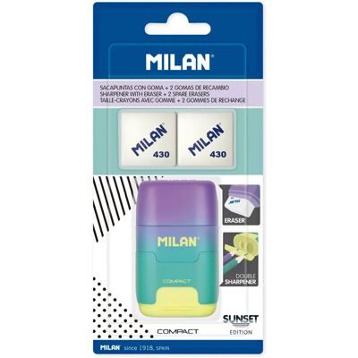 Milan Sunset Doppelkompakte Bleistiftanspitzer mit Gummi - Anspitzer Milan Sunset Doppelkompakte Bleistiftanspitzer mit Gummi - Anspitzer