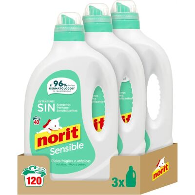 Detergente Líquido Hipoalergénico Norit Sensible - Sin Perfume - Pack de 3 Detergente Líquido Hipoalergénico Norit Sensible - Sin Perfume - Pack de 3