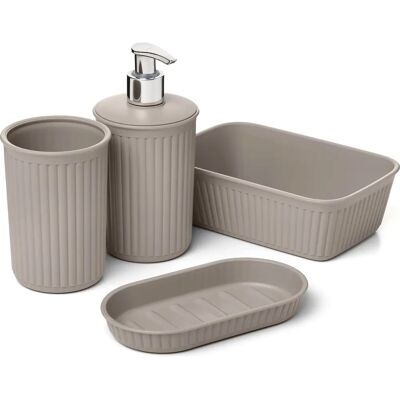 Tatay Baobab Badkamer Set - Taupe/Wit - 4 stuks Tatay Baobab Badkamer Set - Taupe/Wit - 4 stuks