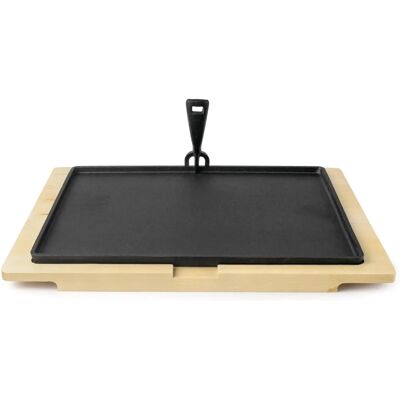 Plaque en fonte Ibili - 38x28 cm avec base en bois - Publicité Plaque en fonte Ibili - 38x28 cm avec base en bois - Publicité