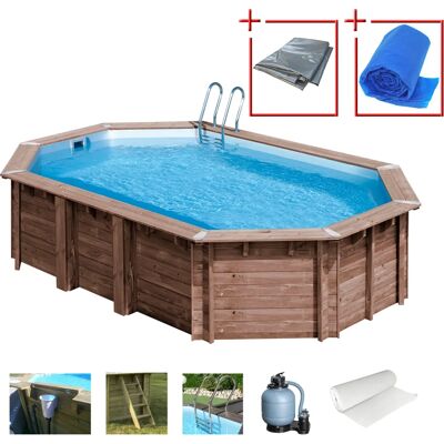 Piscina ovalada de madera de pino francés GRE Macadamia - 632x335x130cm Piscina ovalada de madera de pino francés GRE Macadamia - 632x335x130cm