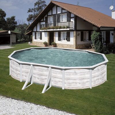 Piscina GRE Ovalada de Acero - Decoración Nórdica - 730x375x120cm Piscina GRE Ovalada de Acero - Decoración Nórdica - 730x375x120cm