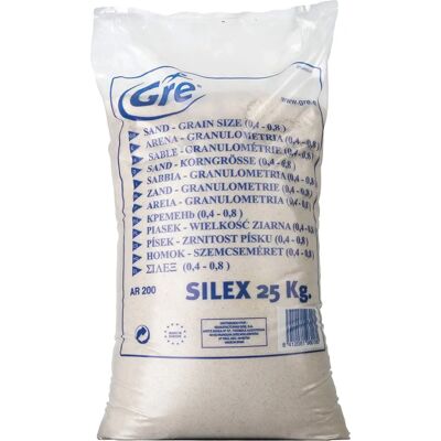 Sabbia di silice Gre per filtro piscina - 25kg, granulometria 0,4/0,8 mm Sabbia di silice Gre per filtro piscina - 25kg, granulometria 0,4/0,8 mm
