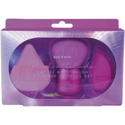 Kit Trucco Rosa Beter con 2 Spugne e Pennello - Viso e Corpo Kit Trucco Rosa Beter con 2 Spugne e Pennello - Viso e Corpo