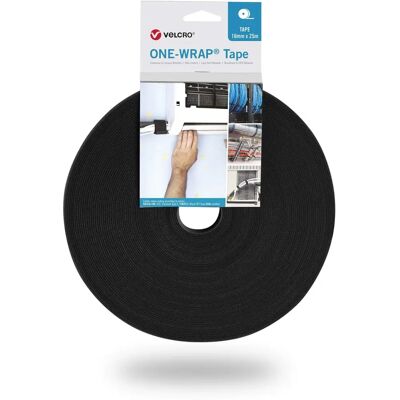 Nastro di gestione cavi Velcro - 25m, Nero - Riutilizzabile Nastro di gestione cavi Velcro - 25m, Nero - Riutilizzabile