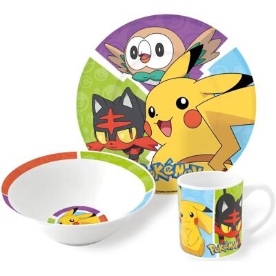 Licens Pokémon Kinderserviet in Keramik - 3-teiliges Set - Pikachu, Rowlet, Litten Licens Pokémon Kinderserviet in Keramik - 3-teiliges Set - Pikachu, Rowlet, Litten