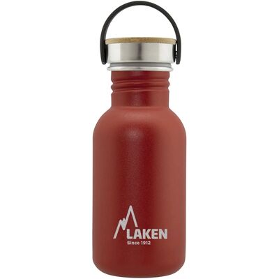 Laken Basic Steel Bambú - Waterfles - RVS - 0,5L - Rood Laken Basic Steel Bambú - Waterfles - RVS - 0,5L - Rood