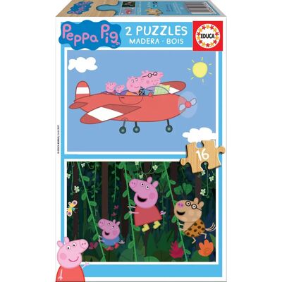 Dřevěné puzzle Peppa Pig Educa 2x16 - Vzdělávací hračka Dřevěné puzzle Peppa Pig Educa 2x16 - Vzdělávací hračka
