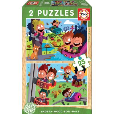 Dřevěné puzzle Educa - Zábavní park - 2x25 kusů Dřevěné puzzle Educa - Zábavní park - 2x25 kusů
