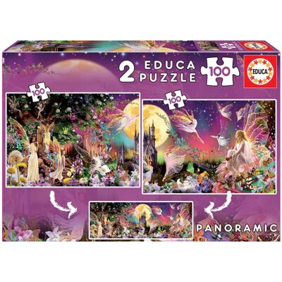 Puzzle Educa 19291 - 2x100 Elementów Triptik Wróżek - Puzzle dla Dzieci Puzzle Educa 19291 - 2x100 Elementów Triptik Wróżek - Puzzle dla Dzieci