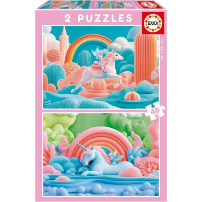 Educa Magiczne Jednorożce - Puzzle - Wielokolorowe - 48 Elementów - 2 Jednostki Educa Magiczne Jednorożce - Puzzle - Wielokolorowe - 48 Elementów - 2 Jednostki