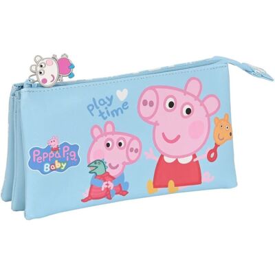 Pink Pig Modèle - Étui scolaire bleu clair avec 3 compartiments - Publicité Pink Pig Modèle - Étui scolaire bleu clair avec 3 compartiments - Publicité
