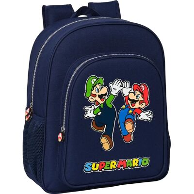 Mochila Escolar Super Mario - Ergonómica 32x38x12cm Azul marino Mochila Escolar Super Mario - Ergonómica 32x38x12cm Azul marino