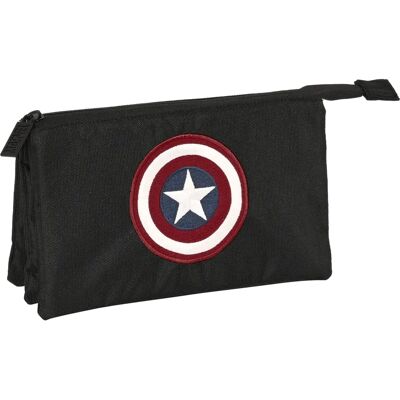 Trousse scolaire Captain America Noire - 3 Compartiments - Publicité Trousse scolaire Captain America Noire - 3 Compartiments - Publicité