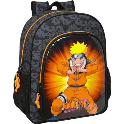 Mochila Naruto Preta Laranja - Unissex 32x38x12cm Mochila Naruto Preta Laranja - Unissex 32x38x12cm
