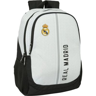 Schooltas Real Madrid C.F. - 2 Vakken - Wit Grijs - Polyester 300D - Sportief - Rits - 32x44x16 cm Schooltas Real Madrid C.F. - 2 Vakken - Wit Grijs - Polyester 300D - Sportief - Rits - 32x44x16 cm