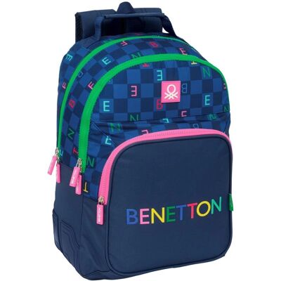 Sac Scolaire Benetton Damero Bleu Marine - School Bag - Publicité Sac Scolaire Benetton Damero Bleu Marine - School Bag - Publicité