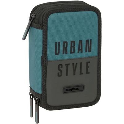 Trousse triple Safta - Style urbain Bleu Gris - Crayon, Taille-crayon, Gomme Trousse triple Safta - Style urbain Bleu Gris - Crayon, Taille-crayon, Gomme