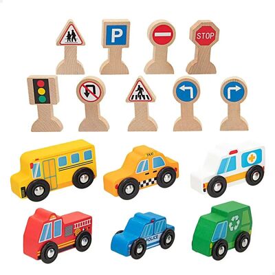 Woomax Modèle : Ensemble 6 Véhicules, 9 Signaux de Circulation en Bois - Jeu de Construction - Publicité Woomax Modèle : Ensemble 6 Véhicules, 9 Signaux de Circulation en Bois - Jeu de Construction - Publicité