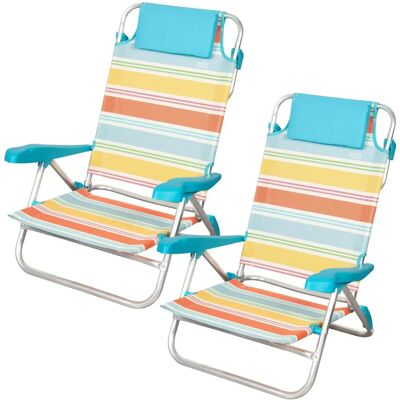 Pack de 2 Chaises de Plage Aktive - Reclinables, Légères, Pliables Pack de 2 Chaises de Plage Aktive - Reclinables, Légères, Pliables