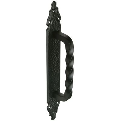 Maniglia in Ferro Battuto Nero con Piastra Martellata - Maniglia per Porta Maniglia in Ferro Battuto Nero con Piastra Martellata - Maniglia per Porta