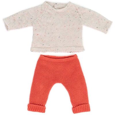 Mucche Miniland: Set abbigliamento lavorato a maglia rosso/bianco 38cm Mucche Miniland: Set abbigliamento lavorato a maglia rosso/bianco 38cm