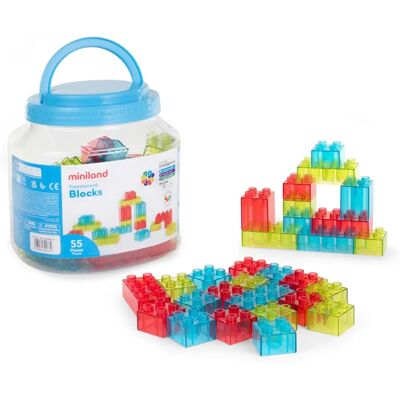 Giocattolo educativo MINILAND - 55 blocchi traslucidi - Compatibile Lightpad - Per 2+ anni Giocattolo educativo MINILAND - 55 blocchi traslucidi - Compatibile Lightpad - Per 2+ anni
