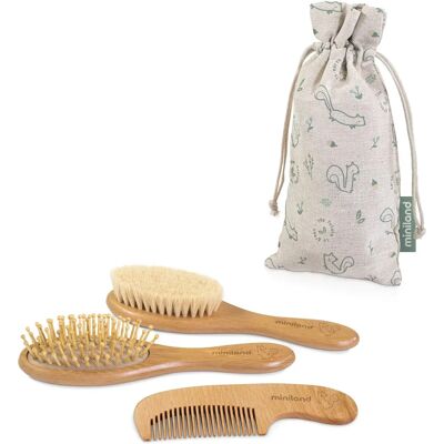 Ensemble Brosse + Peigne Miniland Chip Eco en Bois - Marron Ensemble Brosse + Peigne Miniland Chip Eco en Bois - Marron