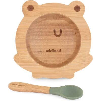 Miniland Tigela ecológica de bambu e silicone para crianças com colher - Verde Miniland Tigela ecológica de bambu e silicone para crianças com colher - Verde