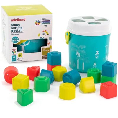 Seau de tri de formes turquoise Miniland - Jouet éducatif - Publicité Seau de tri de formes turquoise Miniland - Jouet éducatif - Publicité