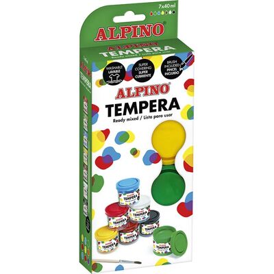 Pintura Tempera Multi Alpino DM020921 - Lavable, 7 Colores, 40ml, Pincel Gratis Pintura Tempera Multi Alpino DM020921 - Lavable, 7 Colores, 40ml, Pincel Gratis