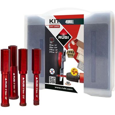 Kit di punte diamantate Rubi - 4 misure per ceramica, marmo, granito Kit di punte diamantate Rubi - 4 misure per ceramica, marmo, granito