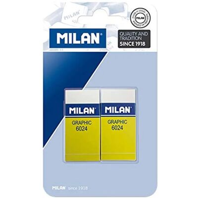 Gommes Milan Pack 2 Blanches en Plastique Gommes Milan Pack 2 Blanches en Plastique