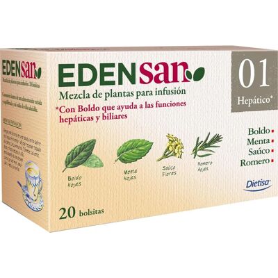 Infusão de ervas hepática Edensan 01 - Dietisa - 20 saquetas Infusão de ervas hepática Edensan 01 - Dietisa - 20 saquetas