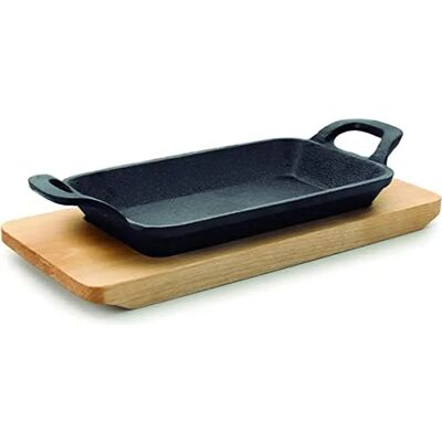 Lacor Mini Gietijzeren Grillpan met Houten Onderstel - 22,5x10cm - Grillpan Lacor Mini Gietijzeren Grillpan met Houten Onderstel - 22,5x10cm - Grillpan