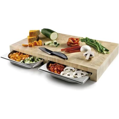 Lacor Wooden Cutting Board - 2 Stainless Steel Trays - Antibacterial - 61.5x34cm - Cutlery Guide Lacor Wooden Cutting Board - 2 Stainless Steel Trays - Antibacterial - 61.5x34cm - Cutlery Guide