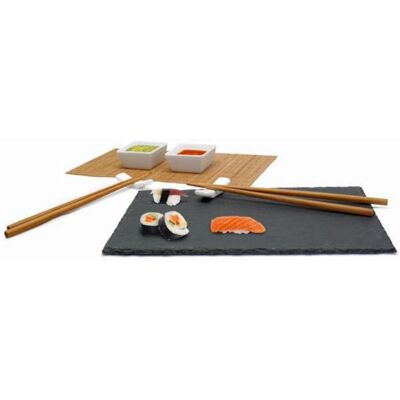 Set Sushi Complet Nerthus FIH 092 - Planche en ardoise, 2 baguettes, 2 supports, nappe, 2 verres Set Sushi Complet Nerthus FIH 092 - Planche en ardoise, 2 baguettes, 2 supports, nappe, 2 verres