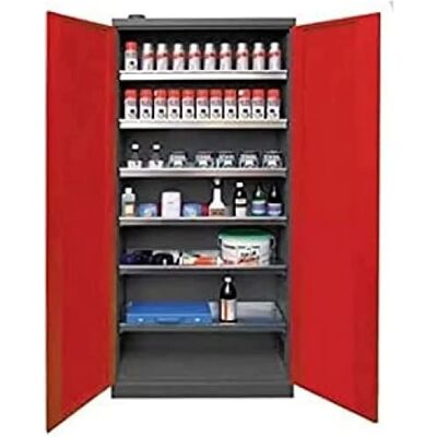 Metalworks - Armadio in acciaio con 6 mensole - Grigio & Rosso - 920x380x1920 mm Metalworks - Armadio in acciaio con 6 mensole - Grigio & Rosso - 920x380x1920 mm