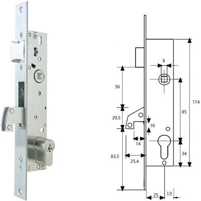 Tesa 2240253AI Cerradura de Seguridad para Puerta Metálica - 25mm Inox - Cerrojo Tesa 2240253AI Cerradura de Seguridad para Puerta Metálica - 25mm Inox - Cerrojo